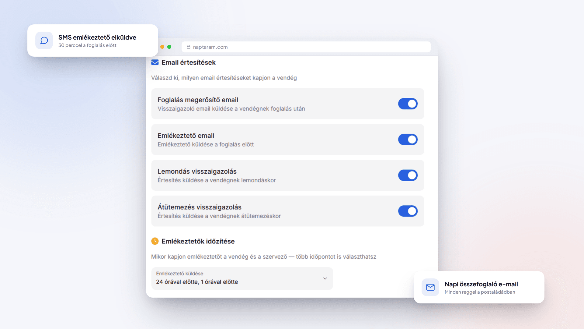 Email és SMS emlékeztetők a Naptáramban – sablonok, változók és testreszabás