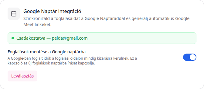 Google Naptár-szinkron és Meet